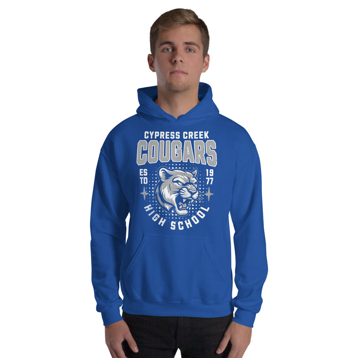 Man wearing Cypress Creek High School Cougars Royal Blue Classic Unisex T-shirt 204