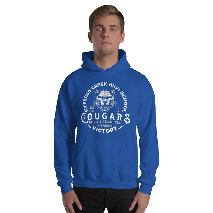 Man wearing Cypress Creek High School Cougars Royal Blue Classic Unisex T-shirt 208