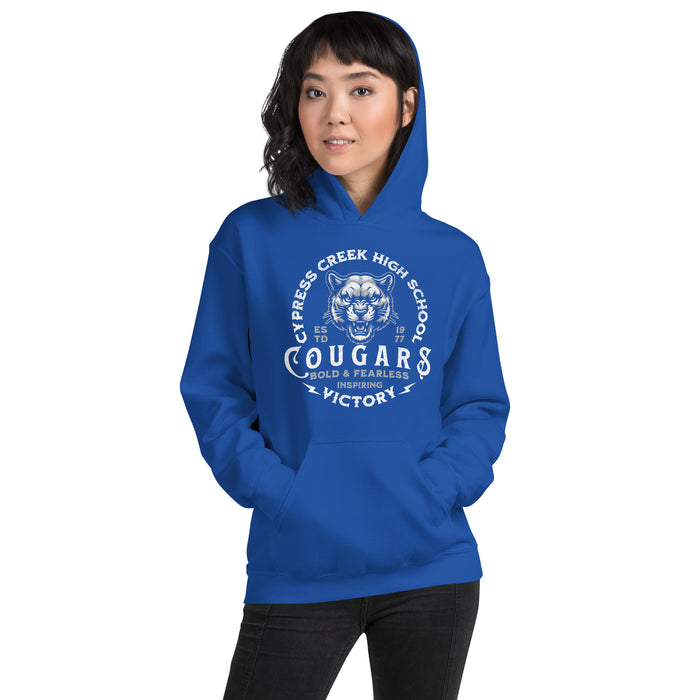 Woman wearing Cypress Creek High School Cougars Royal Blue Classic Unisex T-shirt 208