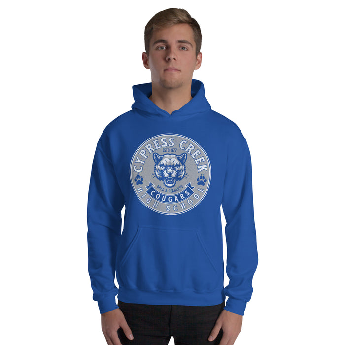 Man wearing Cypress Creek High School Cougars Royal Blue Classic Unisex T-shirt 219