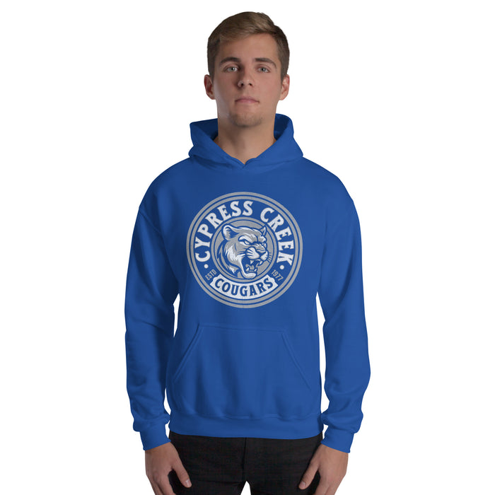 Man wearing Cypress Creek High School Cougars Royal Blue Classic Unisex T-shirt 220