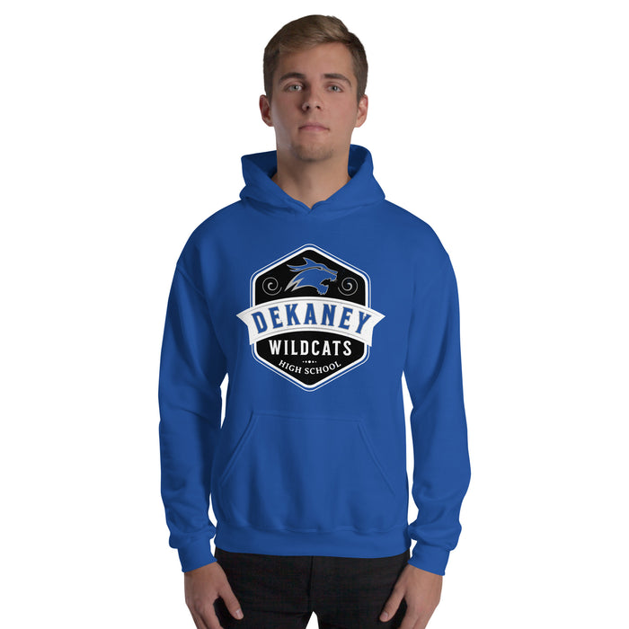 Man wearing Dekaney High School Wildcats Royal Blue Classic Unisex Hoodie 209