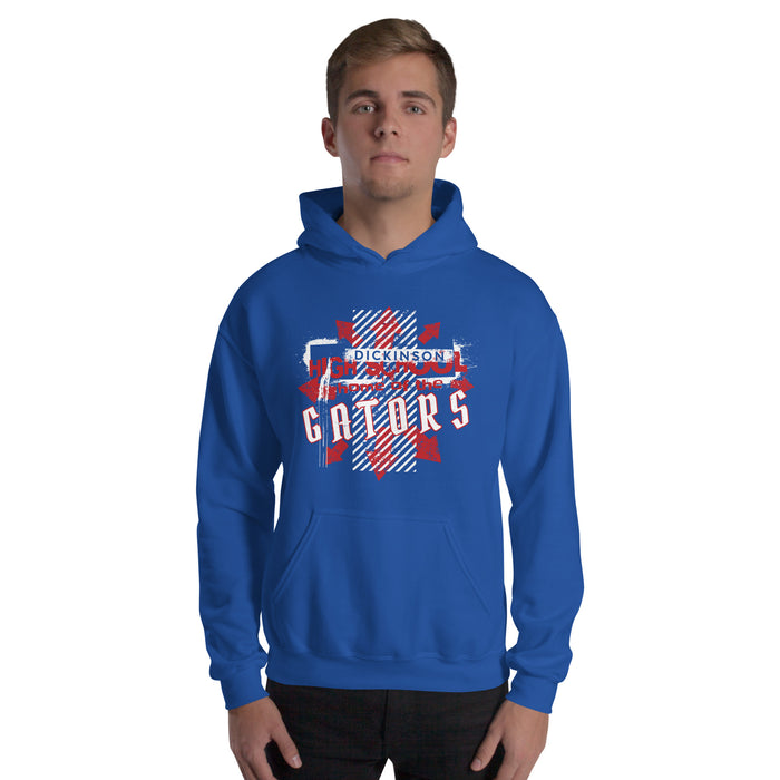 Man wearing Dickinson High School Gators Royal Blue Classic Unisex Hoodie 210