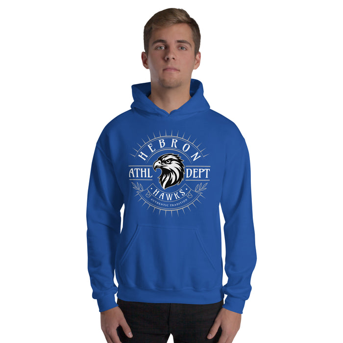 Man wearing Hebron High School Hawks Royal Blue Classic Unisex T-shirt 201