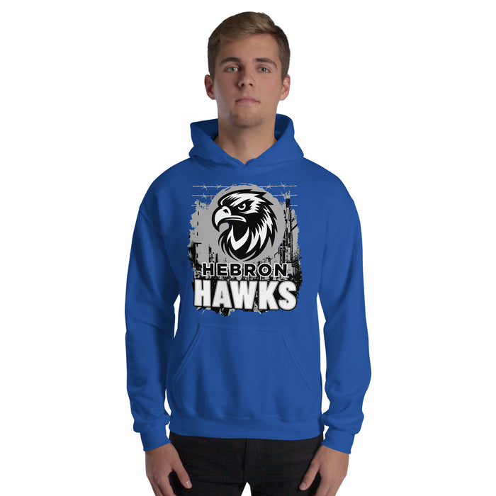 Man wearing Hebron High School Hawks Royal Blue Classic Unisex T-shirt 202