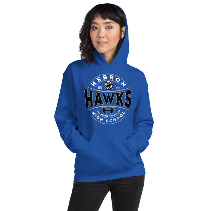 Woman wearing Hebron High School Hawks Royal Blue Classic Unisex T-shirt 218