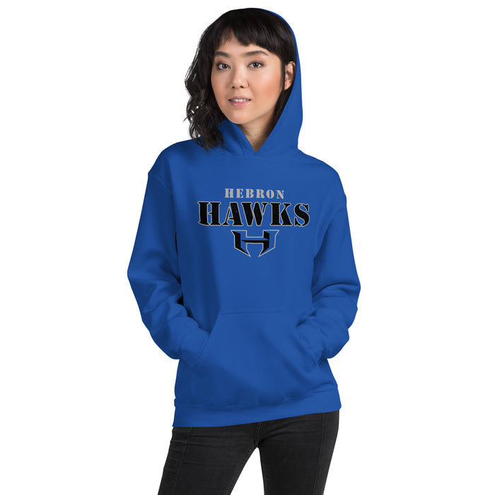 Woman wearing Hebron High School Hawks Royal Blue Classic Unisex T-shirt 222