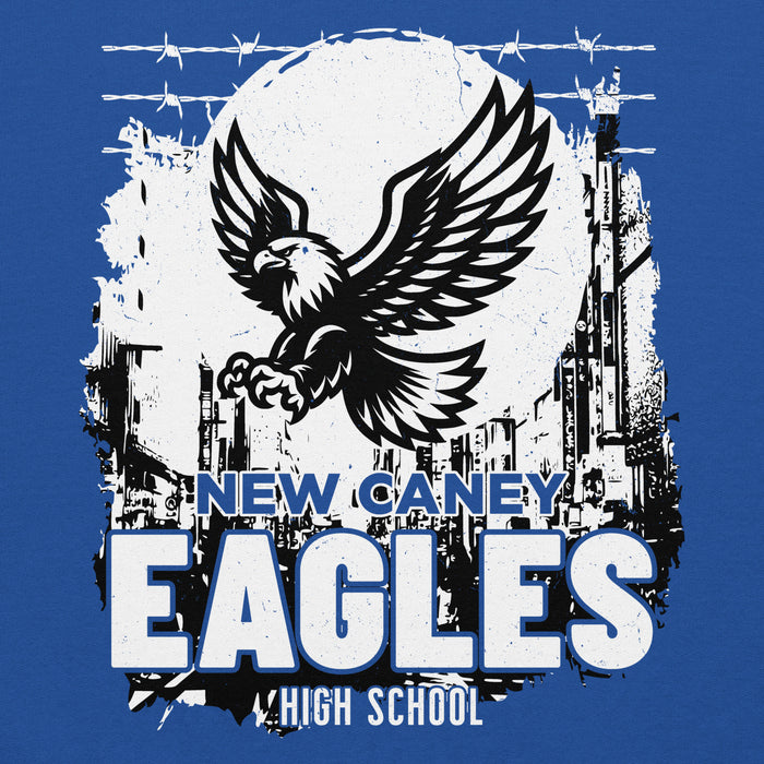 Close-up view of New Caney High School Eagles Royal Blue Classic Unisex Hoodie 202