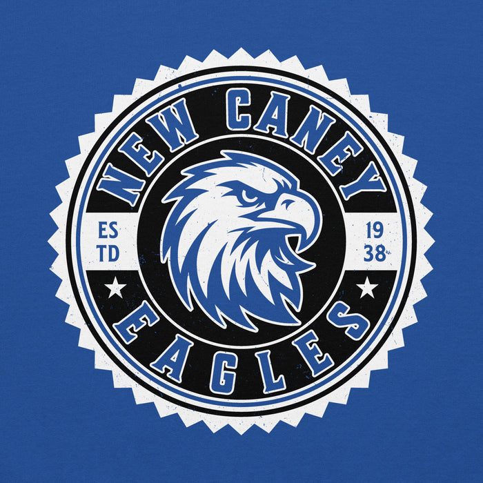 Close-up view of New Caney High School Eagles Royal Blue Classic Unisex Hoodie 203