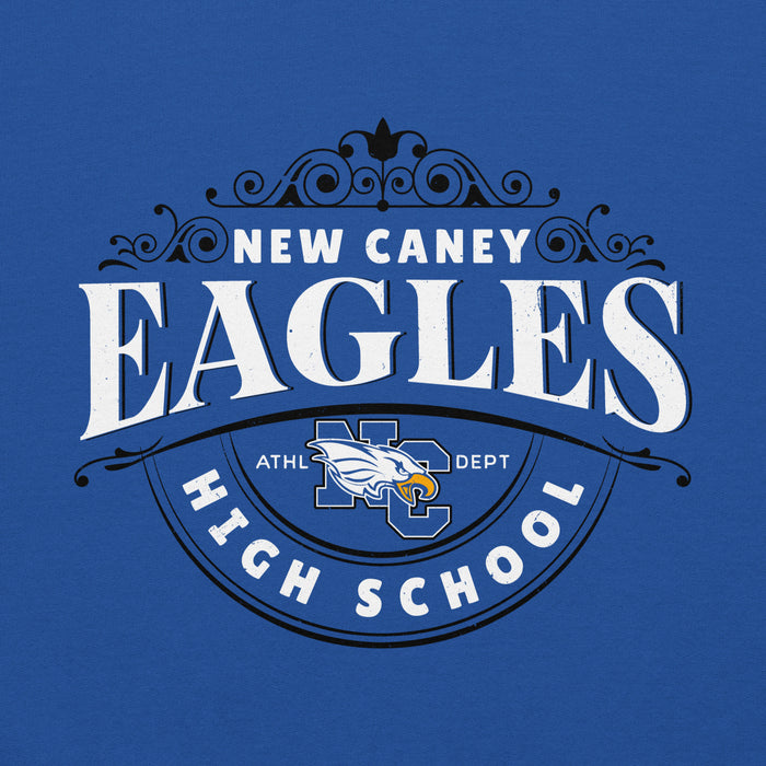 Close-up view of New Caney High School Eagles Royal Blue Classic Unisex Hoodie 211