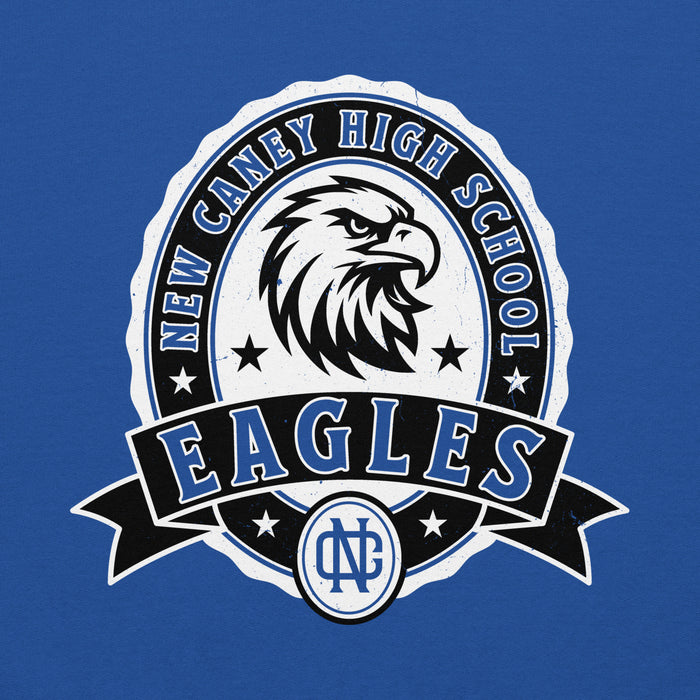 Close-up view of New Caney High School Eagles Royal Blue Classic Unisex Hoodie 212