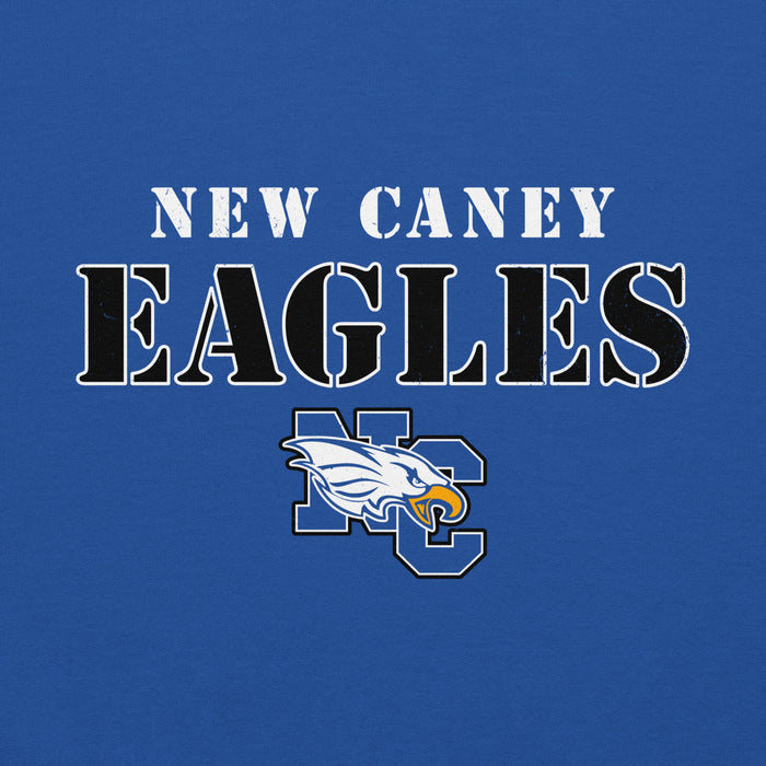 Close-up view of New Caney High School Eagles Royal Blue Classic Unisex Hoodie 222