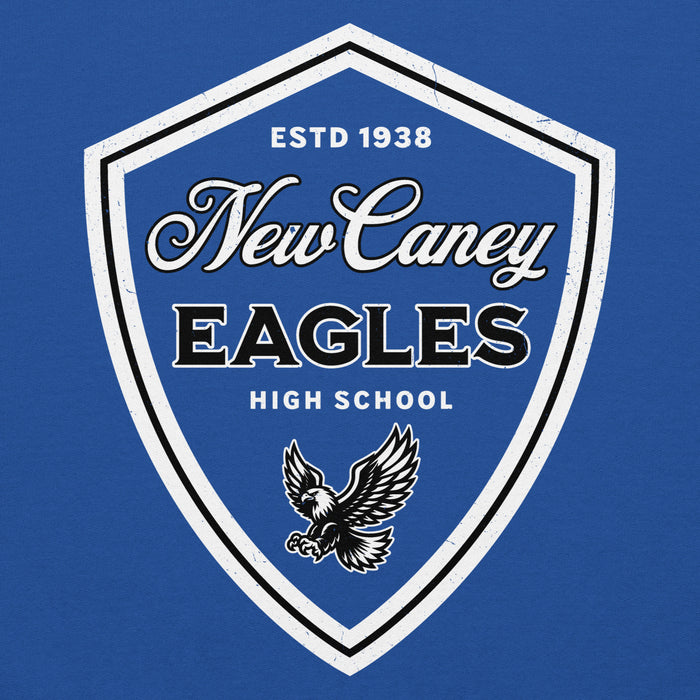 Close-up view of New Caney High School Eagles Royal Blue Classic Unisex Hoodie 225