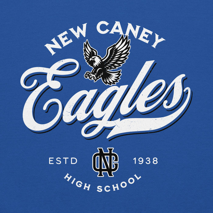 Close-up view of New Caney High School Eagles Royal Blue Classic Unisex Hoodie 226