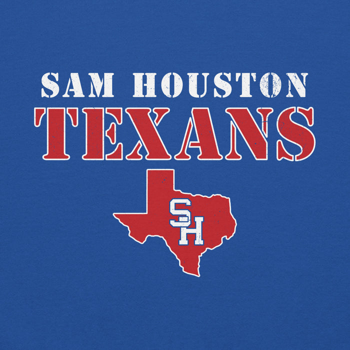 Close-up view of Sam Houston High School Texans Royal Blue Classic Unisex Hoodie 222