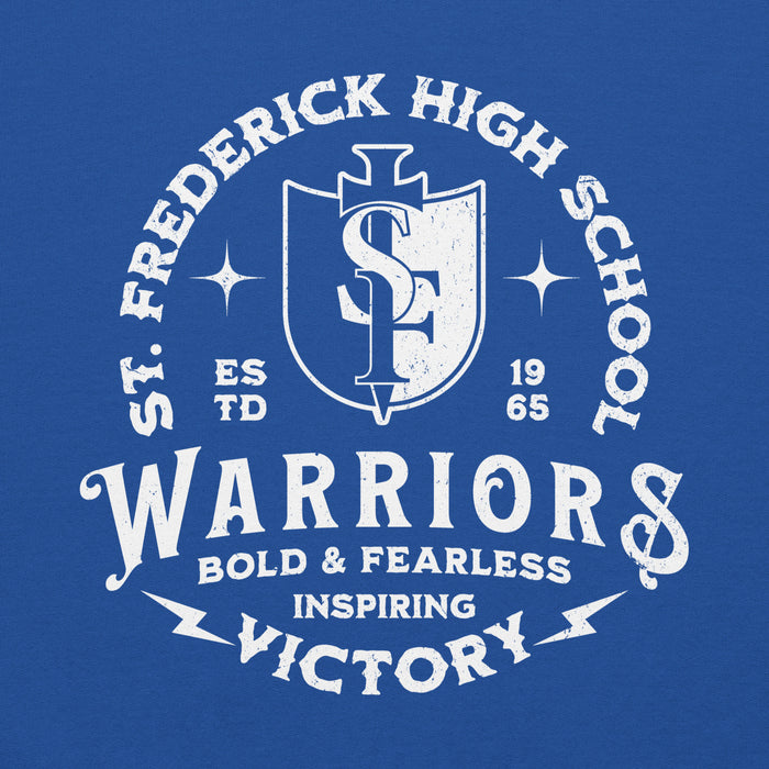 Close-up view of St. Frederick High School Warriors Royal Blue Classic Unisex Hoodie 206