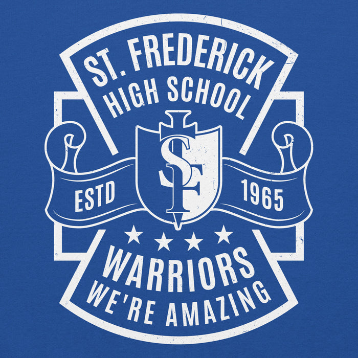 Close-up view of St. Frederick High School Warriors Royal Blue Classic Unisex Hoodie 207