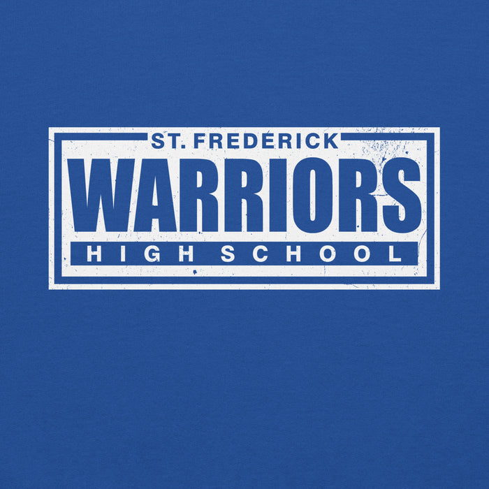 Close-up view of St. Frederick High School Warriors Royal Blue Classic Unisex Hoodie 049