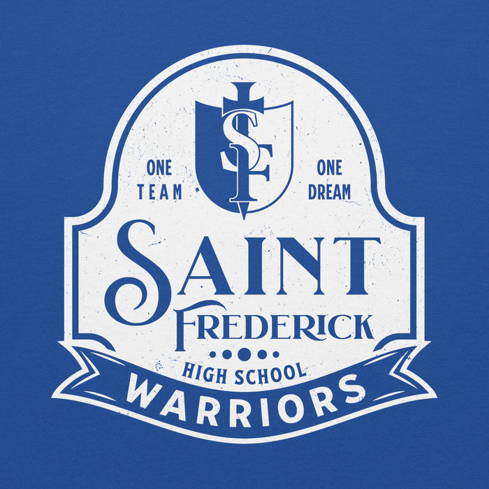 Close-up view of St. Frederick High School Warriors Royal Blue Classic Unisex Hoodie 219