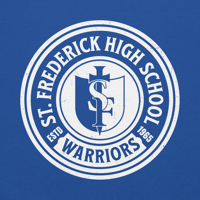 Close-up view of St. Frederick High School Warriors Royal Blue Classic Unisex Hoodie 220