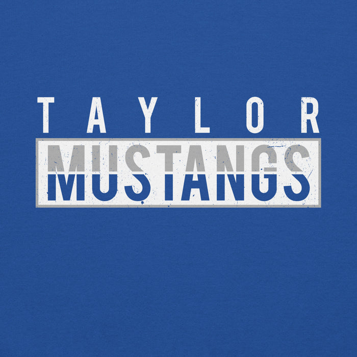 Close-up view of Taylor High School Mustangs Royal Blue Classic Unisex Hoodie 031