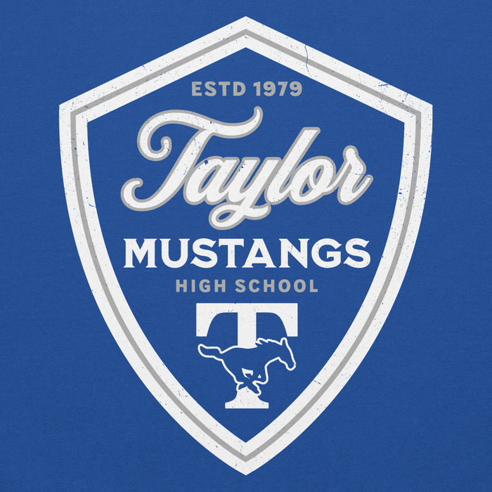 Close-up view of Taylor High School Mustangs Royal Blue Classic Unisex Hoodie 225