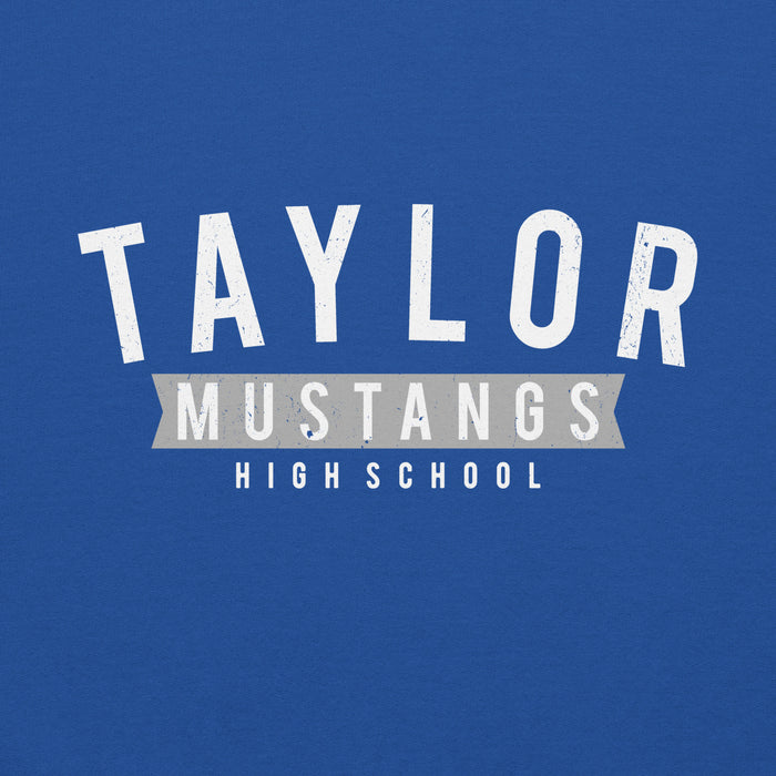 Close-up view of Taylor High School Mustangs Royal Blue Classic Unisex Hoodie 021