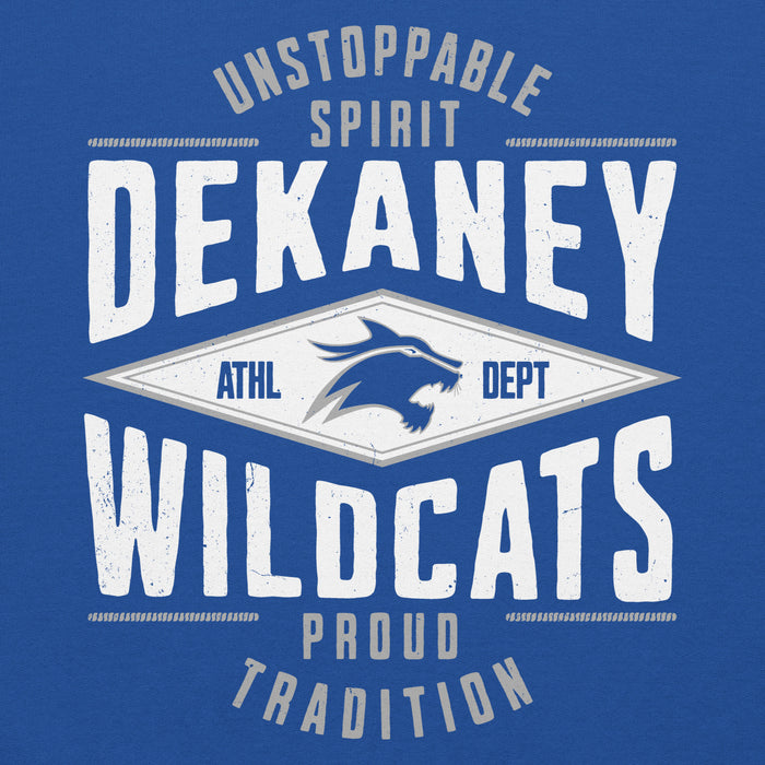 Close-up view of Dekaney High School Wildcats Royal Blue Classic Unisex Hoodie 210