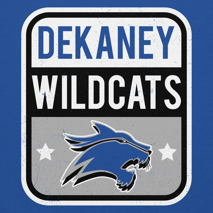 Close-up view of Dekaney High School Wildcats Royal Blue Classic Unisex Hoodie 001