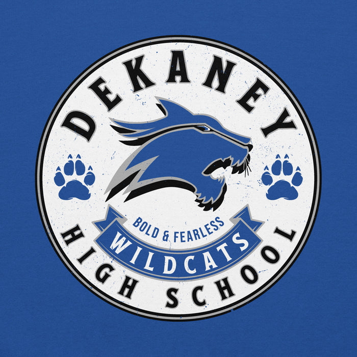 Close-up view of Dekaney High School Wildcats Royal Blue Classic Unisex Hoodie 215