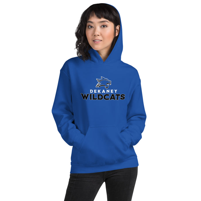 Woman wearing Dekaney High School Wildcats Royal Blue Classic Unisex Hoodie 233
