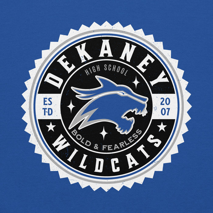 Close-up view of Dekaney High School Wildcats Royal Blue Classic Unisex Hoodie 209