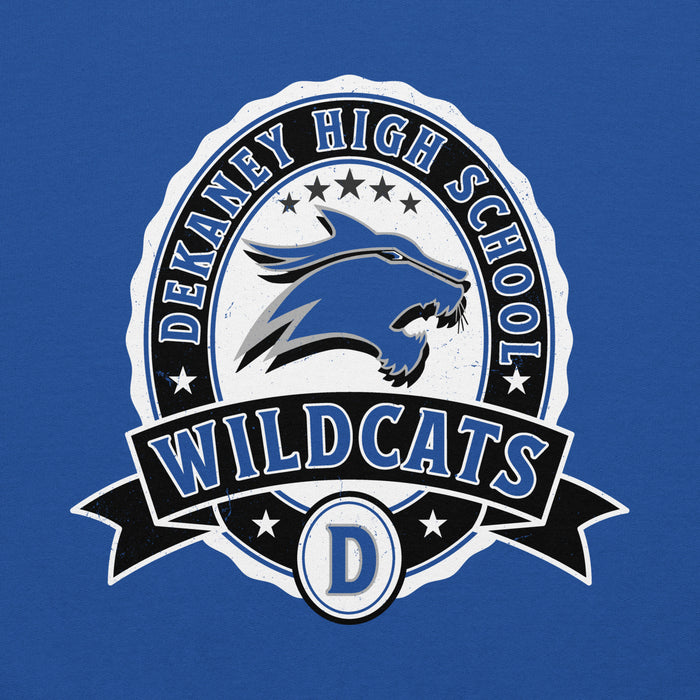 Close-up view of Dekaney High School Wildcats Royal Blue Classic Unisex Hoodie 212