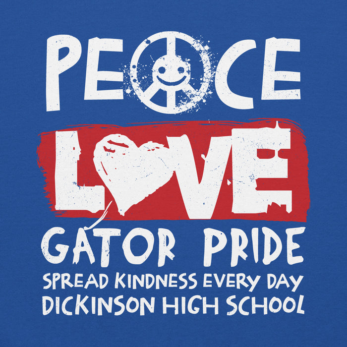 Close-up view of Dickinson High School Gators Royal Blue Classic Unisex Hoodie 240