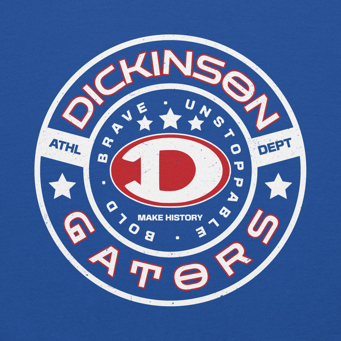 Close-up view of Dickinson High School Gators Royal Blue Classic Unisex Hoodie 239