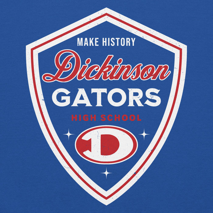 Close-up view of Dickinson High School Gators Royal Blue Classic Unisex Hoodie 225