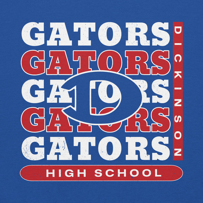 Close-up view of Dickinson High School Gators Royal Blue Classic Unisex Hoodie 235