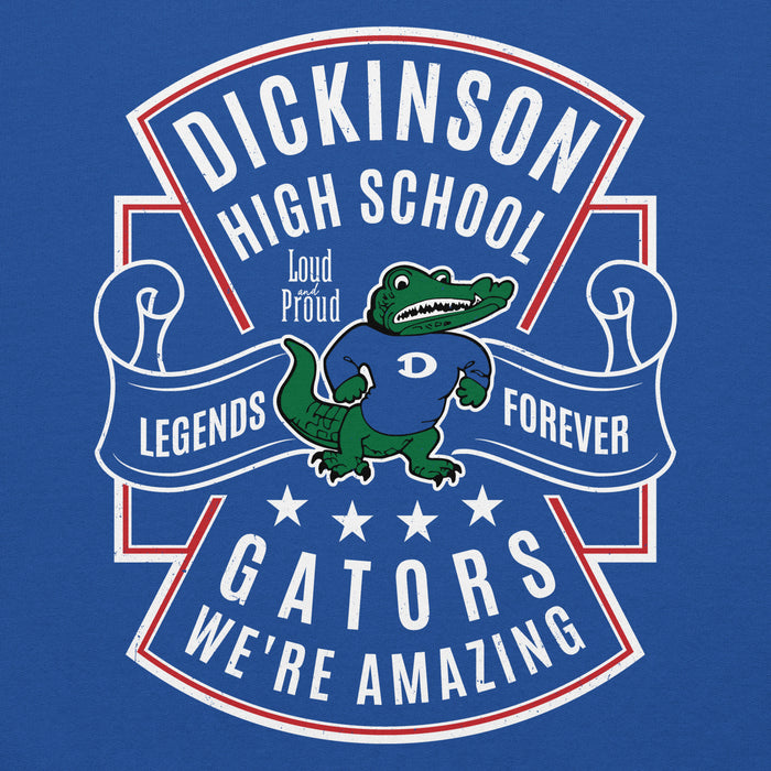 Close-up view of Dickinson High School Gators Royal Blue Classic Unisex Hoodie 207