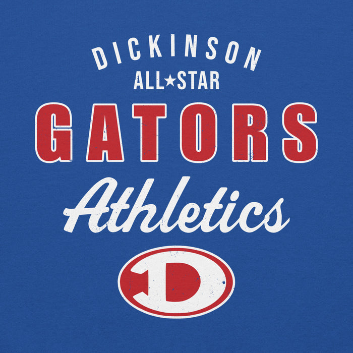 Close-up view of Dickinson High School Gators Royal Blue Classic Unisex Hoodie 034