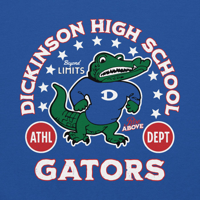 Close-up view of Dickinson High School Gators Royal Blue Classic Unisex Hoodie 208