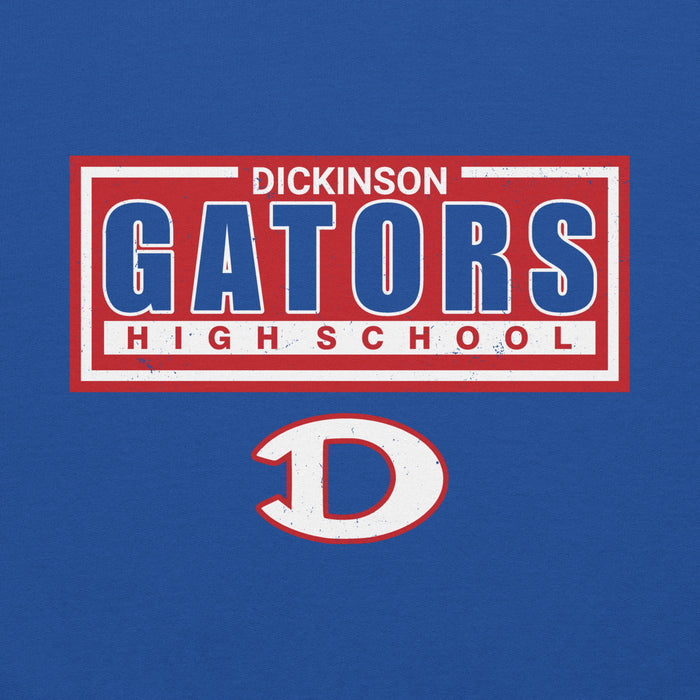 Close-up view of Dickinson High School Gators Royal Blue Classic Unisex Hoodie 049