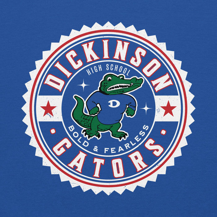 Close-up view of Dickinson High School Gators Royal Blue Classic Unisex Hoodie 203