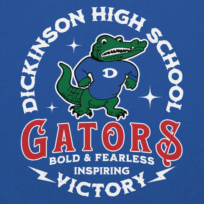 Close-up view of Dickinson High School Gators Royal Blue Classic Unisex Hoodie 206