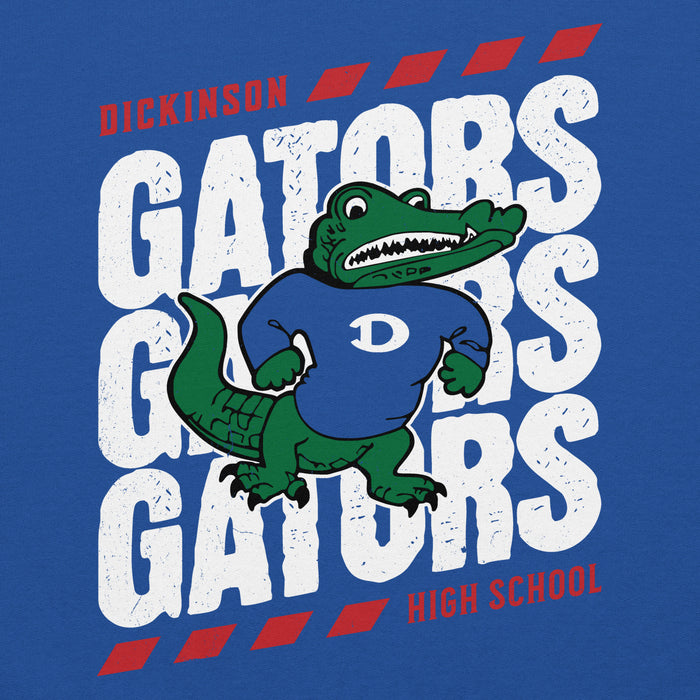 Close-up view of Dickinson High School Gators Royal Blue Classic Unisex Hoodie 223