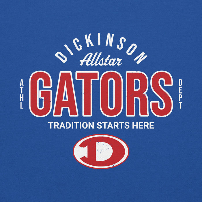Close-up view of Dickinson High School Gators Royal Blue Classic Unisex Hoodie 040