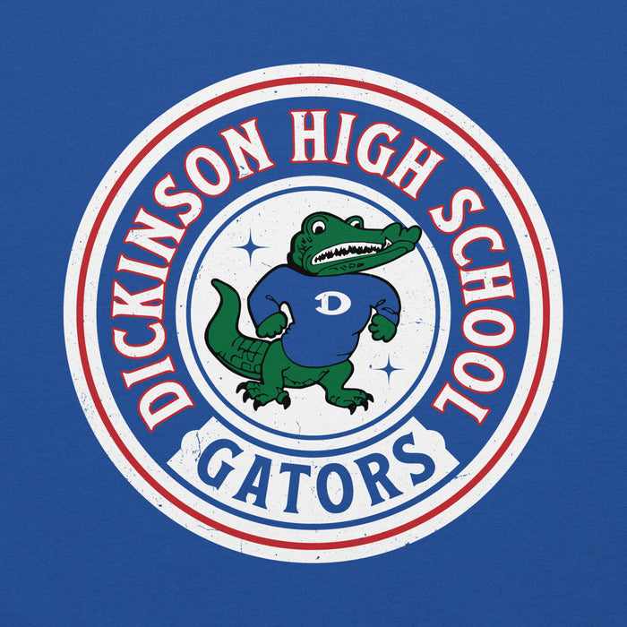 Close-up view of Dickinson High School Gators Royal Blue Classic Unisex Hoodie 220