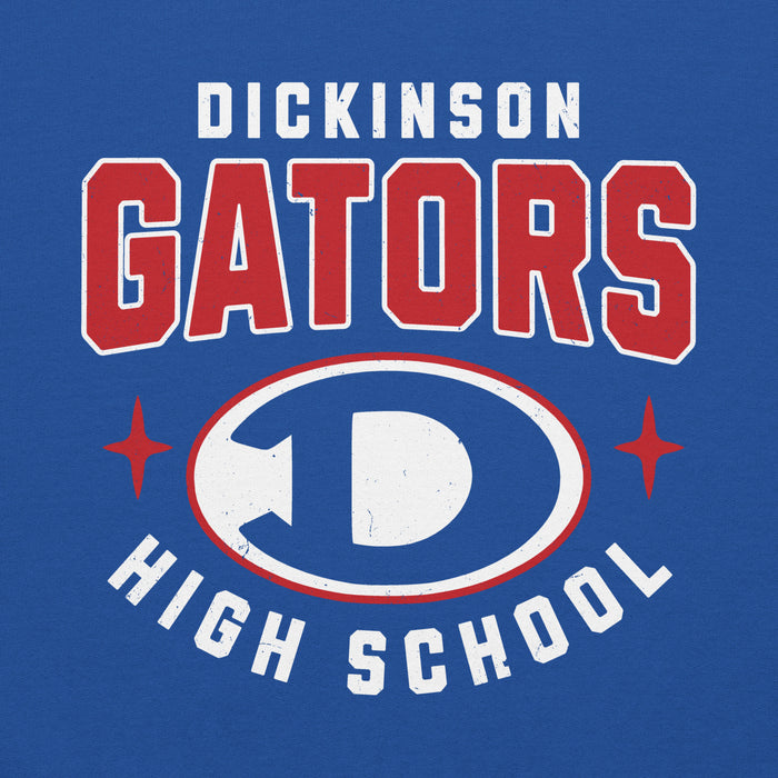 Close-up view of Dickinson High School Gators Royal Blue Classic Unisex Hoodie 204