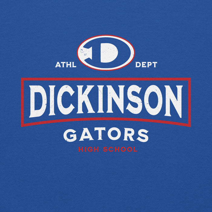 Close-up view of Dickinson High School Gators Royal Blue Classic Unisex Hoodie 202