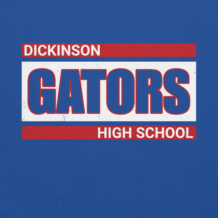 Close-up view of Dickinson High School Gators Royal Blue Classic Unisex Hoodie 098
