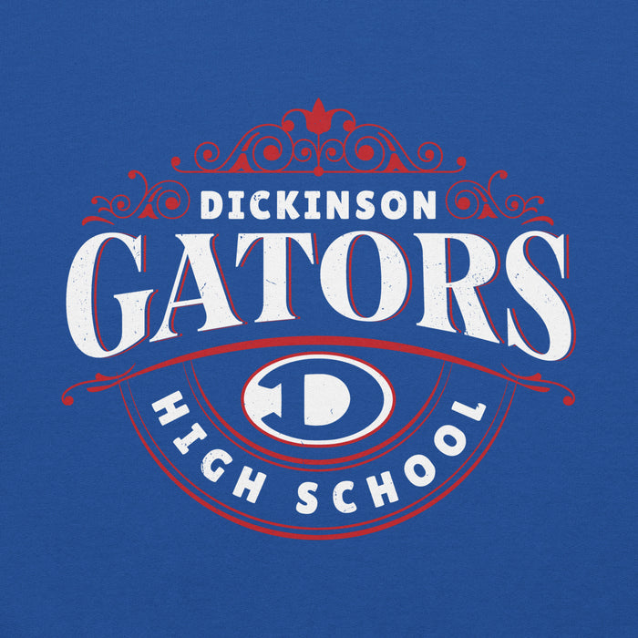 Close-up view of Dickinson High School Gators Royal Blue Classic Unisex Hoodie 211